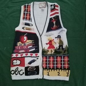 Vintage Knitted Vest with School Theme size large by CRYSTAL  KOBE.